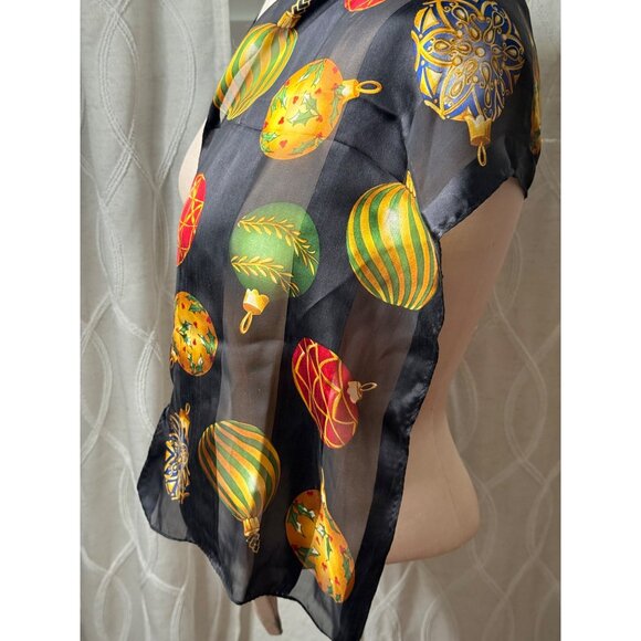 VTG Echo Silk Sheer Christmas Holiday Ornaments Scarf 11x52 Quiet Luxury NOS - Picture 5 of 12